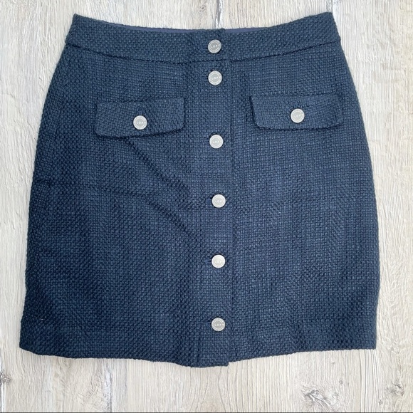 Loft Knited Wool Blend Button Blue Skirt Sz 2 - Picture 8 of 8